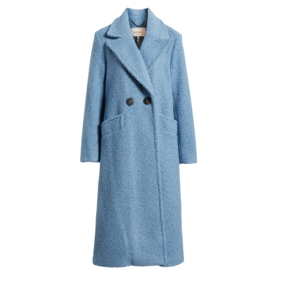 BCBGeneration Light Blue Teddy Jacket Fuzzy Trench Coat NWOT Double Button - Picture 2 of 13